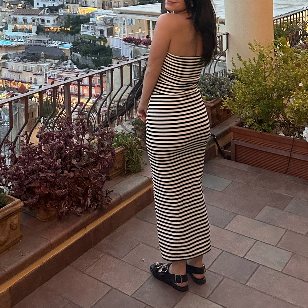 - Zara black and white striped dress